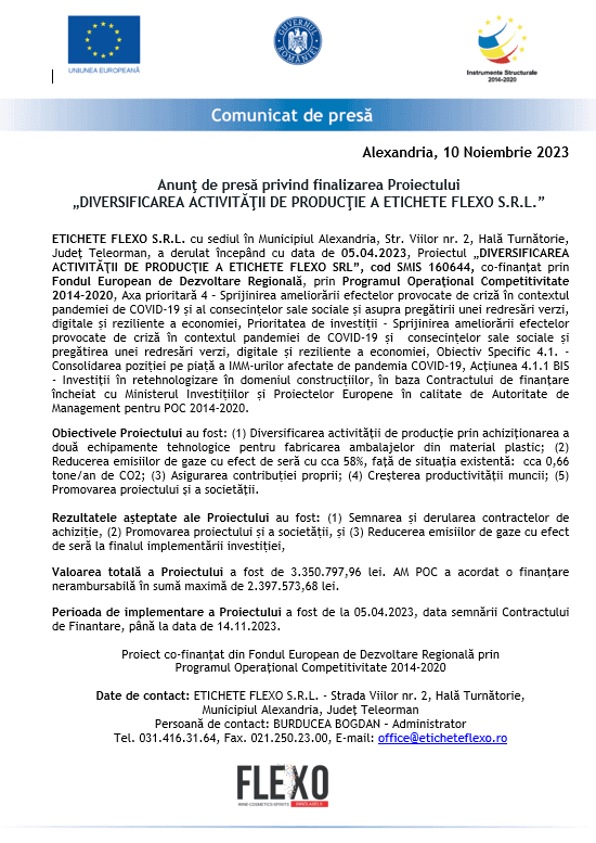 Anunț de presă Etichete Flexo