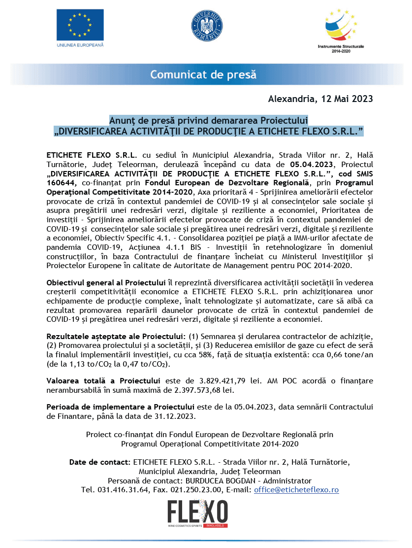 Anunț de presă privind demararea proiectului
