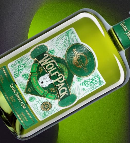 Eticheta Wolfpack Elixir, produsă de Flexo